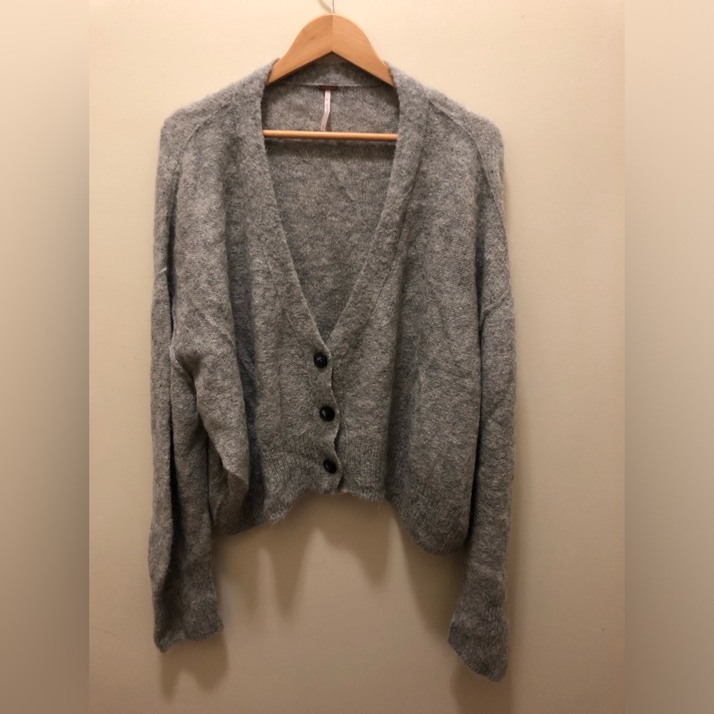 Free People Textured Grey Alpaca Blend Cardigan Medium - Picture 2 of 8